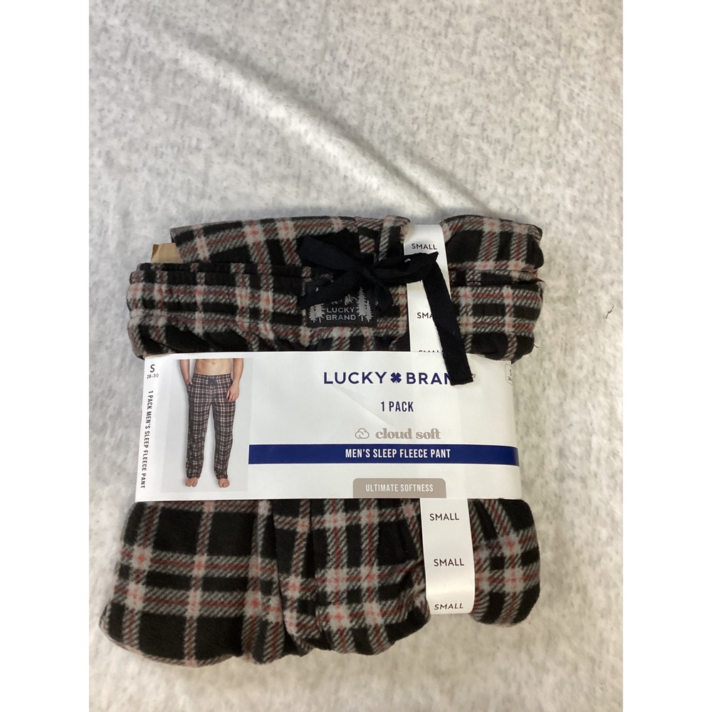 Lucky Brand Men Sleep Fleece Pants Plaid Cloud Soft Pajama Bottoms Black S 28-30